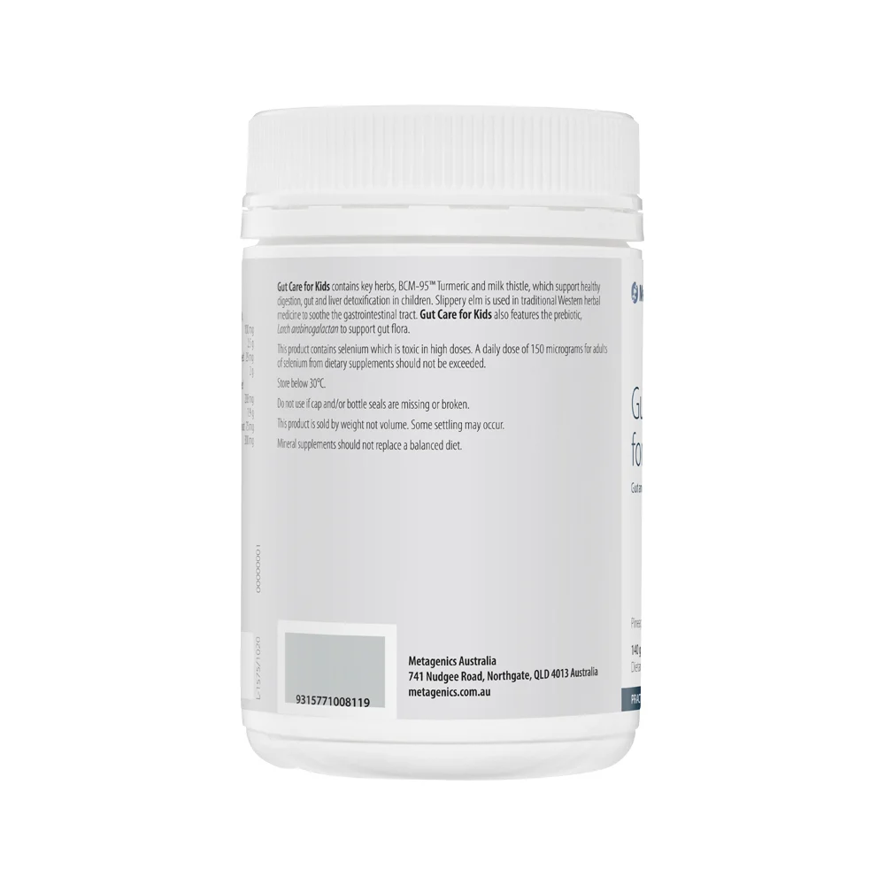 image of Metagenics Kids Gut Care for Kids Pineapple Oral Powder 140g on white background