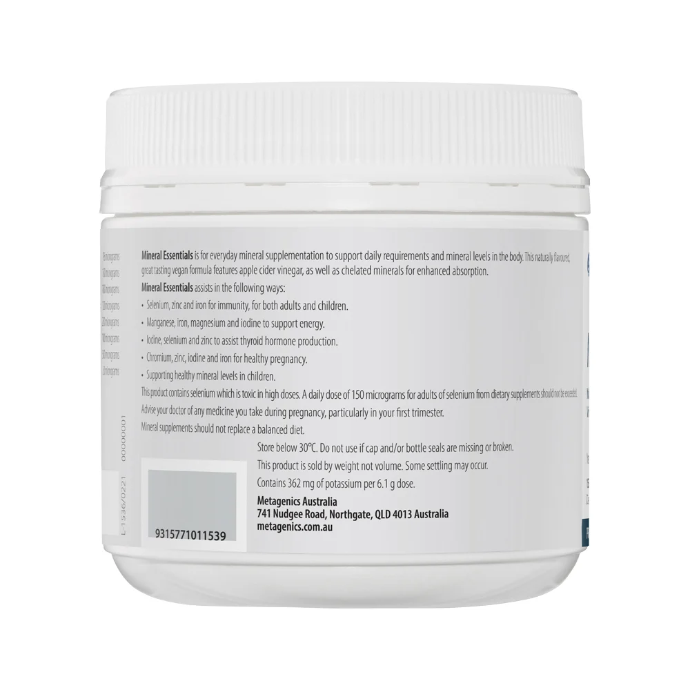 image of Metagenics Mineral Essentials Vanilla Oral Powder 153g on white background