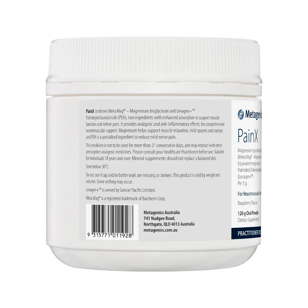image of Metagenics PainX Raspberry Oral Powder 120g on white background