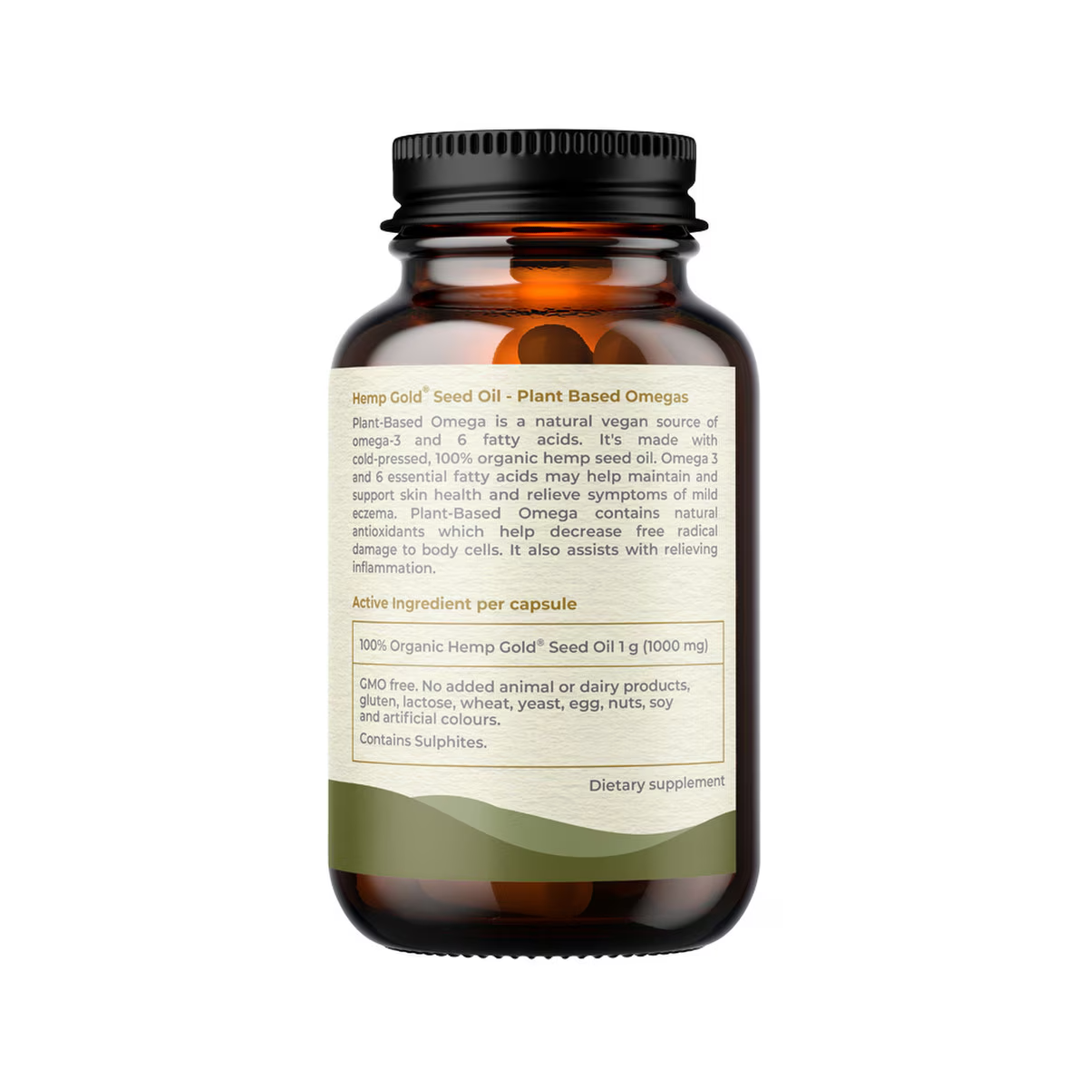 Hemp Foods Australia Plant-Based Omega Hemp Gold Seed Oil Capsules 1000mg 60c