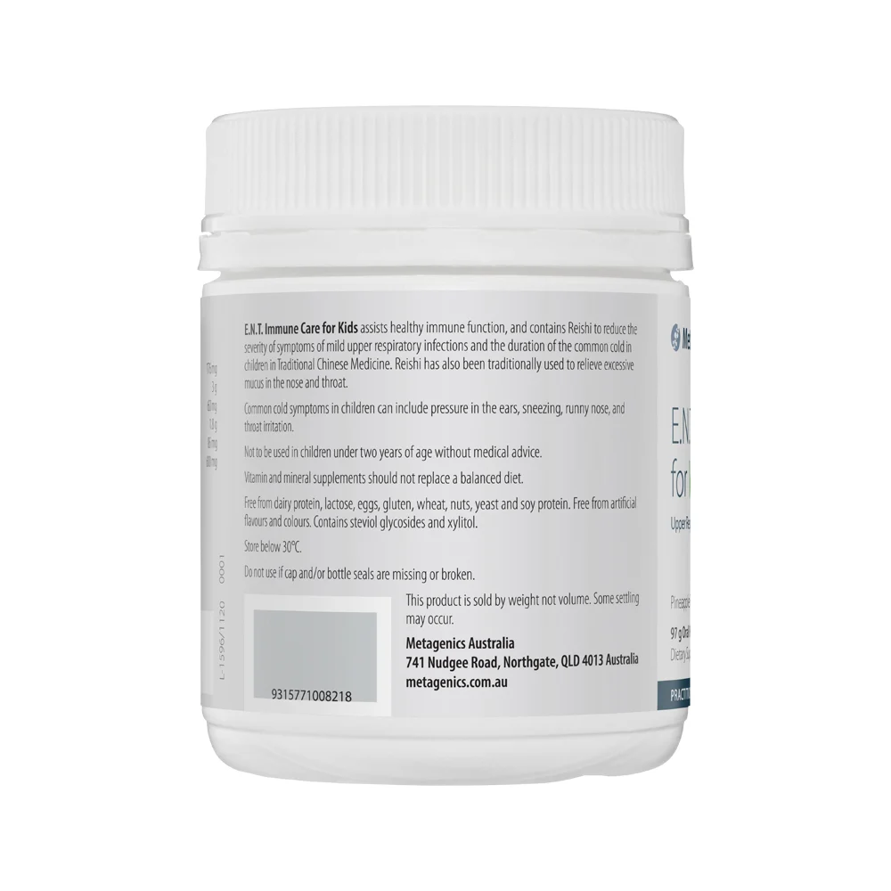 image of Metagenics Kids E.N.T. Immune Care for Kids Pineapple Oral Powder 100g on white background