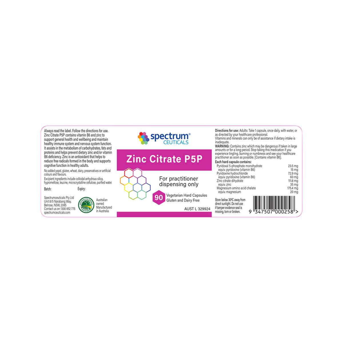 image of Spectrumceuticals Zinc Citrate P5P 90c on white background