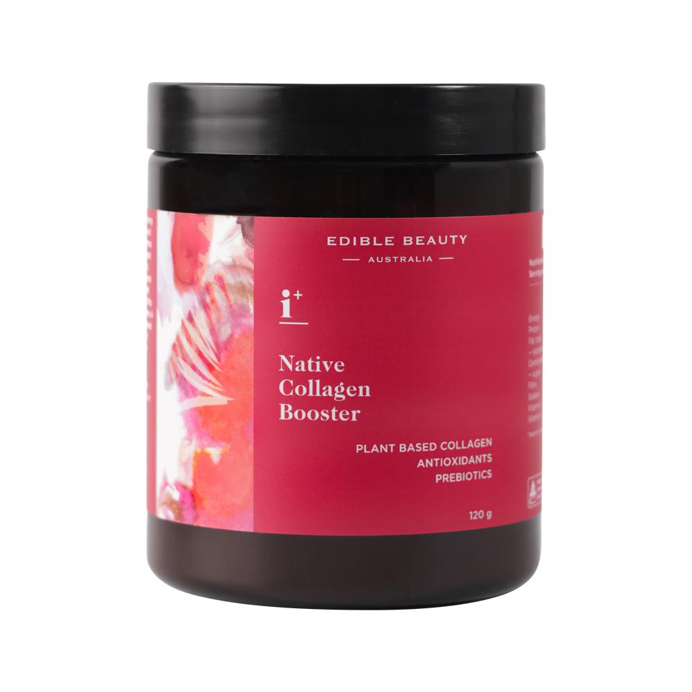Container of Edible Beauty Native Collagen Booster 120g on a white background