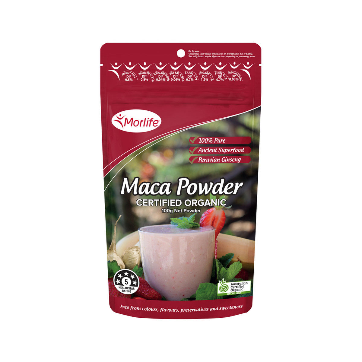 image of Morlife Organic Maca Powder 100g on white background