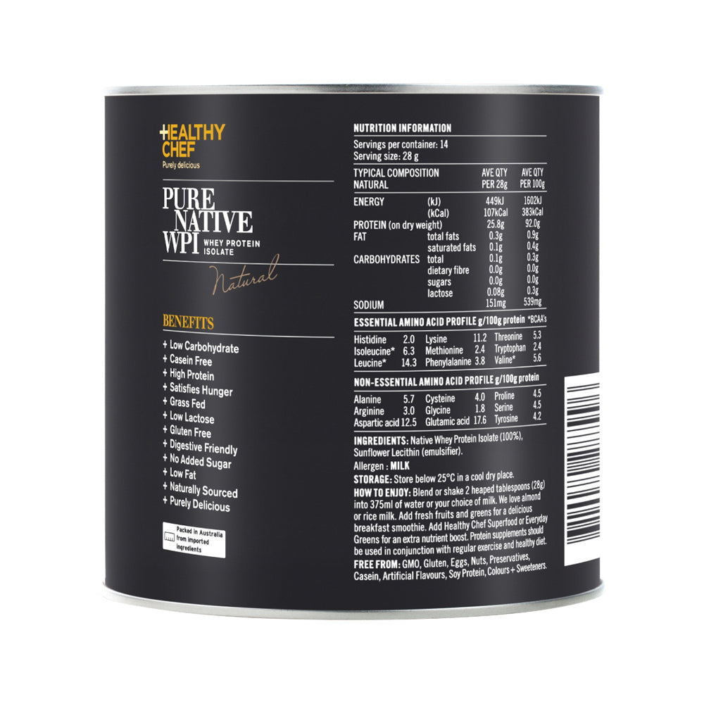 image of The Healthy Chef Pure Native WPI (Whey Protein Isolate) Natural 400g on white background