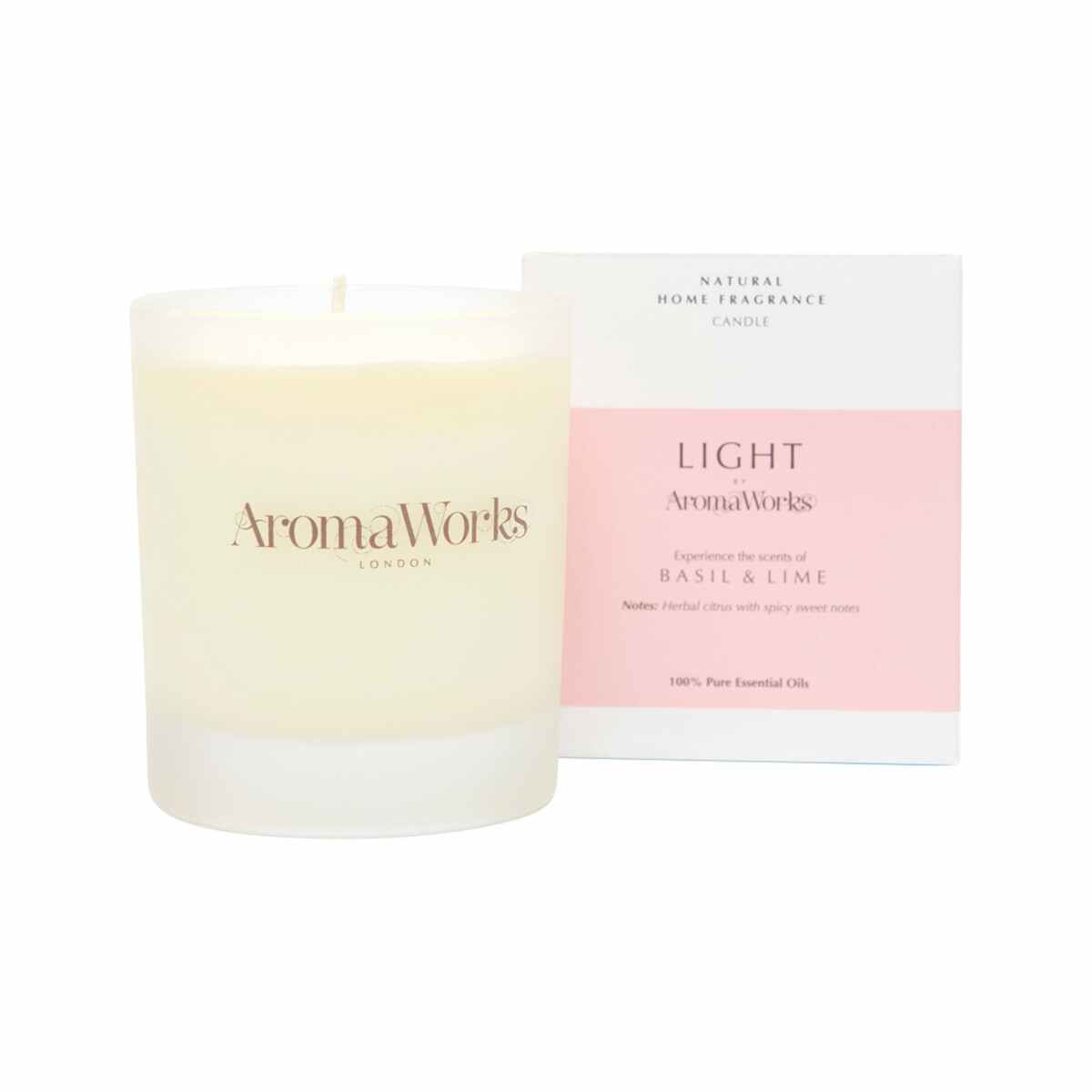 image of AromaWorks Light Candle Basil & Lime Medium 220g on white background 
