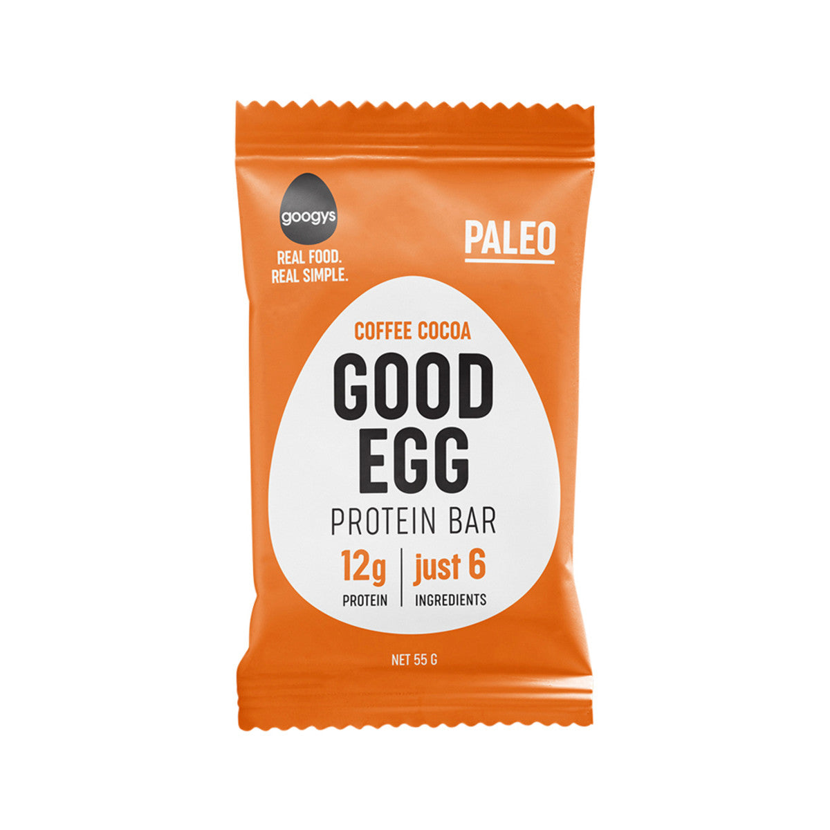 image of Googys Good Egg Protein Bar Coffee Cocoa 55g x 12 Display on white background