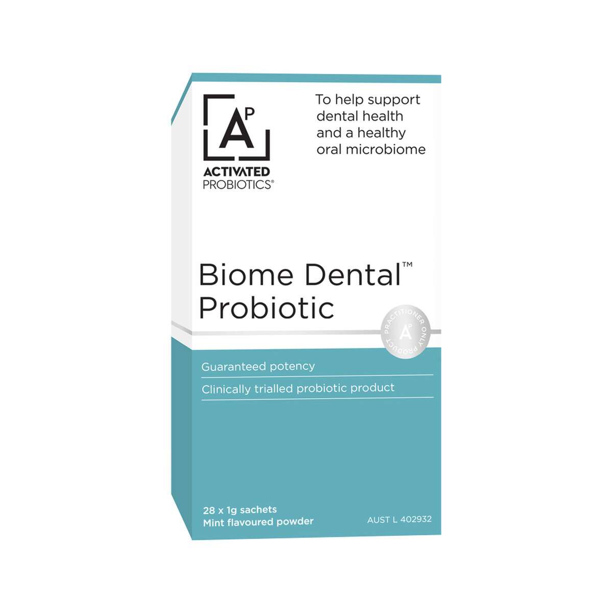 image of Activated Probiotics Biome Dental Probiotic Mint Sachets 1g x 28 Pack on white background