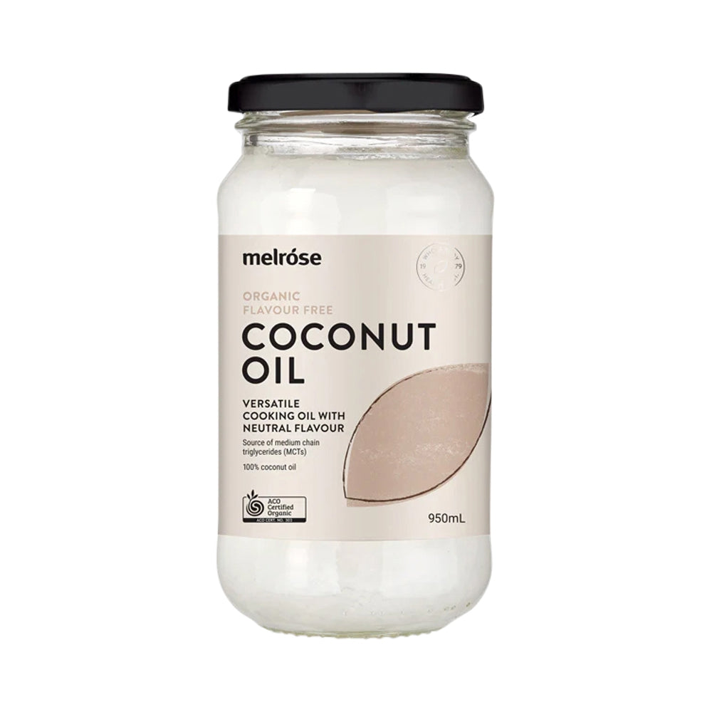 Jar of Melrose coconut oil 950ml on a white background