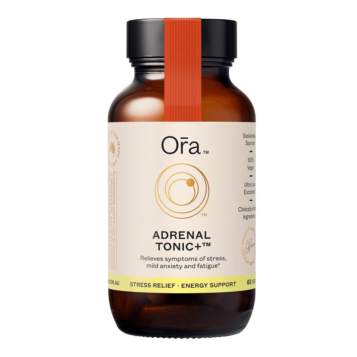 Bottle of Ora Adrenal Tonic+ on a white background