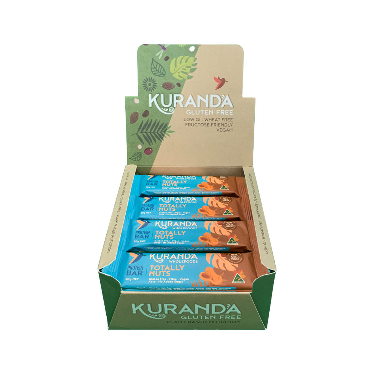 image of Kuranda Wholefoods Gluten Free Protein Bars Totally Nuts 50g x 16 Display on white background