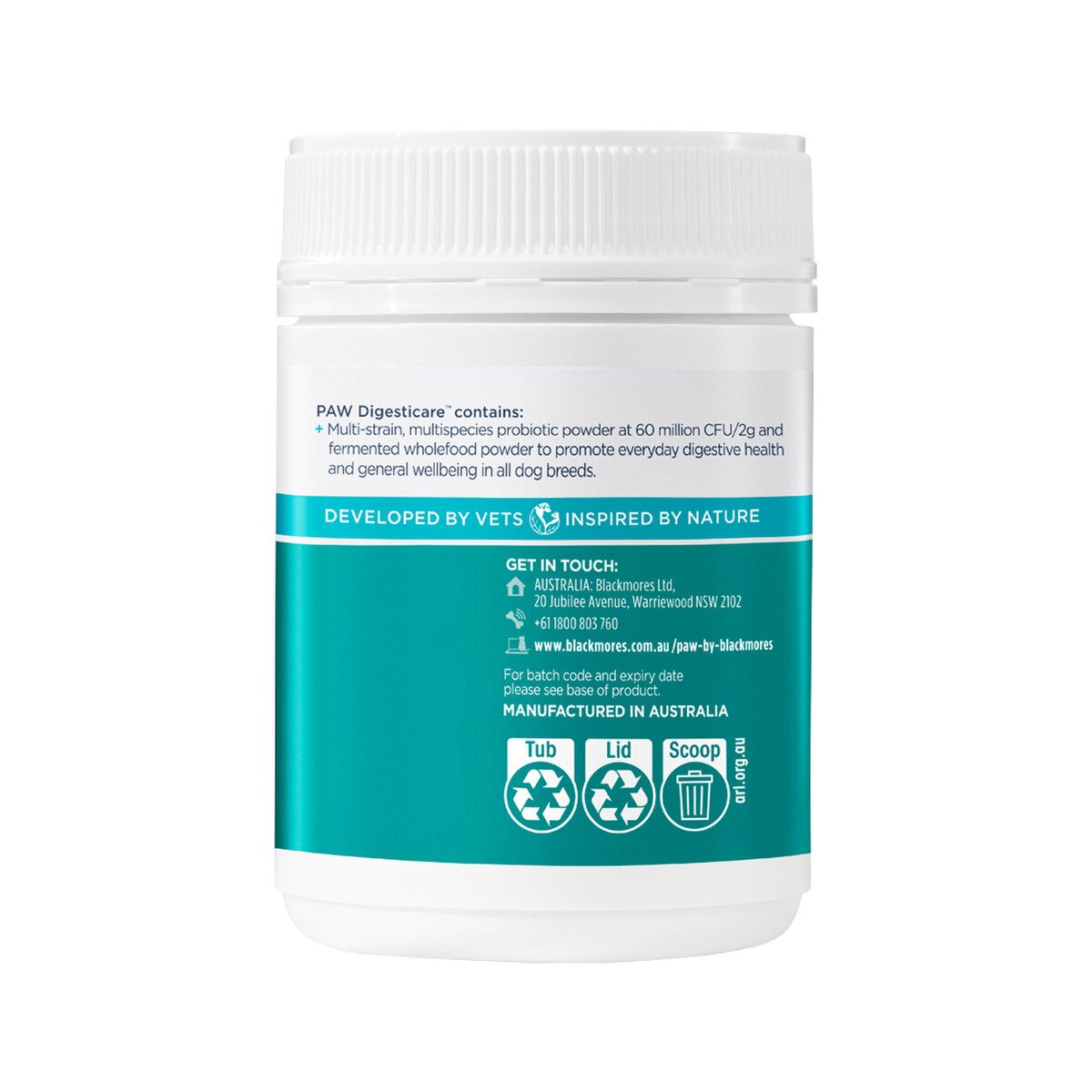 image of PAW By Blackmores DigestiCare Digestive Health (For Dogs & Cats) 150g on white background
