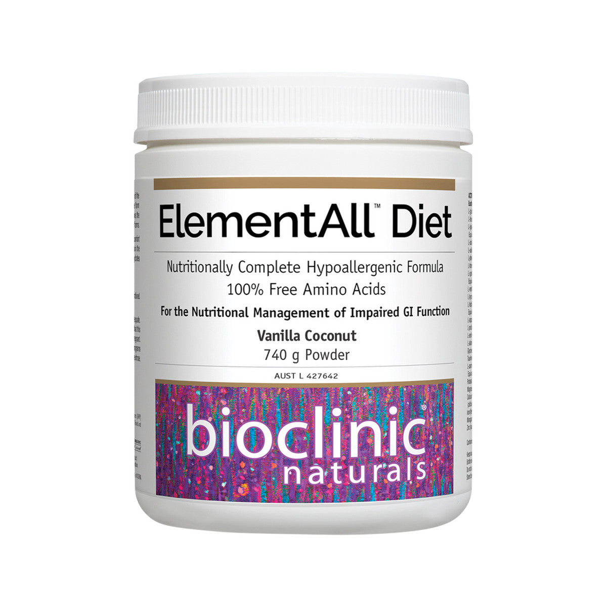 image of Bioclinic Naturals ElementAll Diet Vanilla Coconut Powder 740g on white background