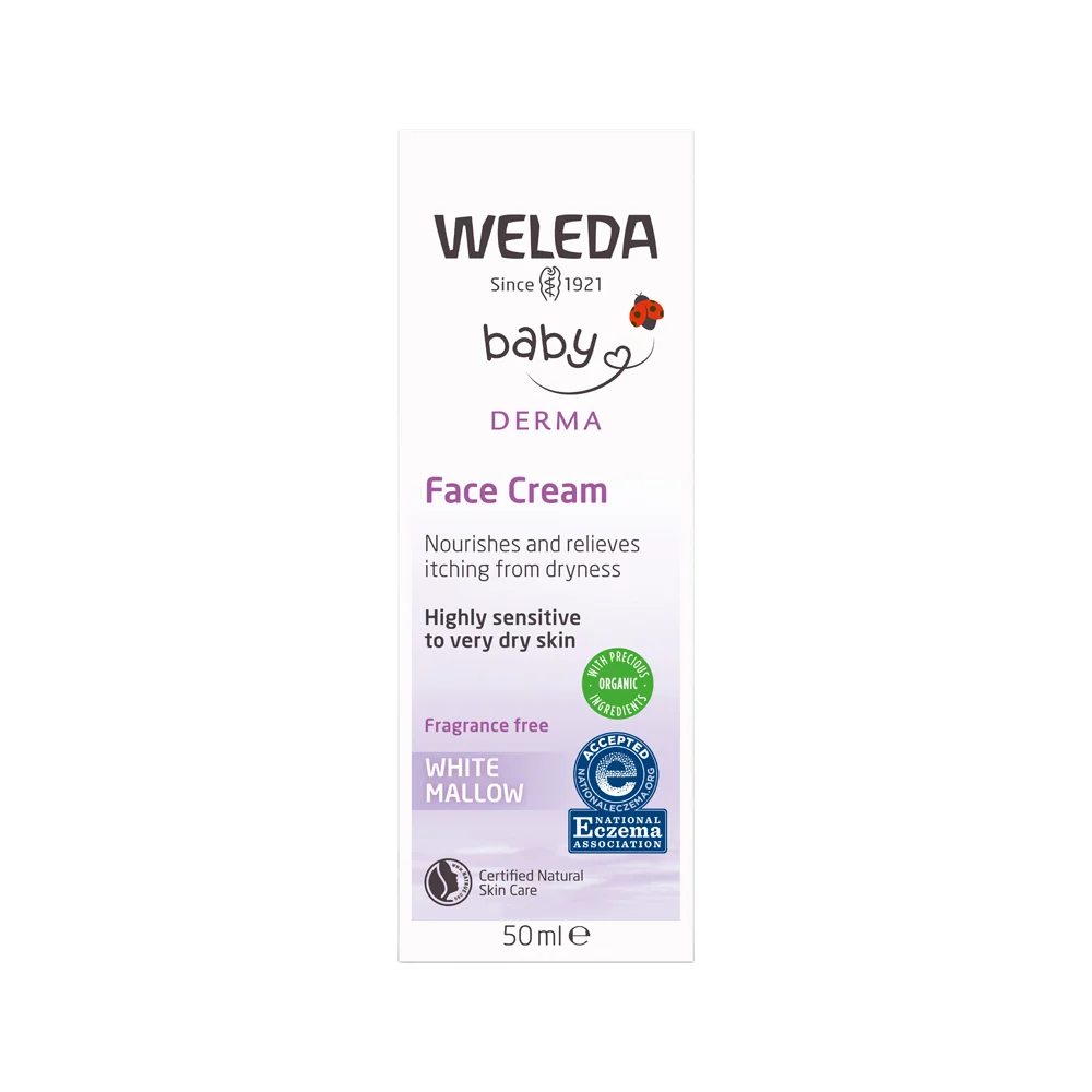 image of Weleda Baby Derma Face Cream White Mallow (Fragrance Free) 50ml on white background