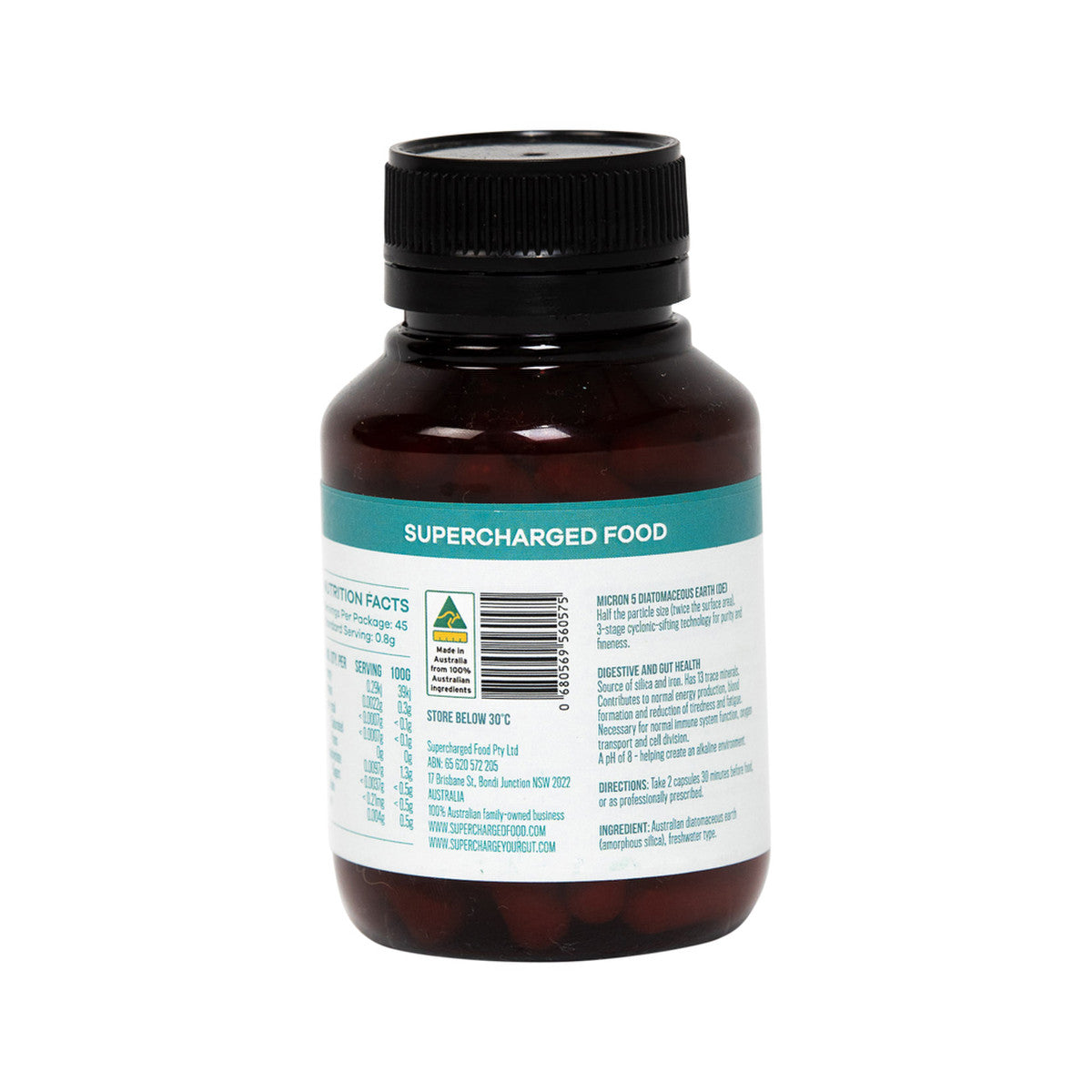 image of Supercharged Food Love Your Gut Micron 5 (Diatomaceous Earth) 90vc on white background