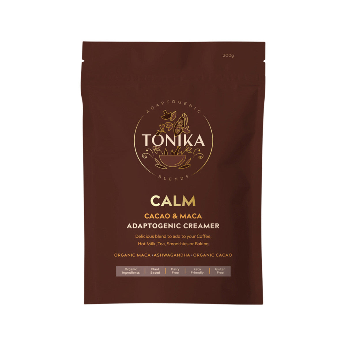 image of Tonika Adaptogenic Creamer Calm (Cacao & Maca) 200g on white background