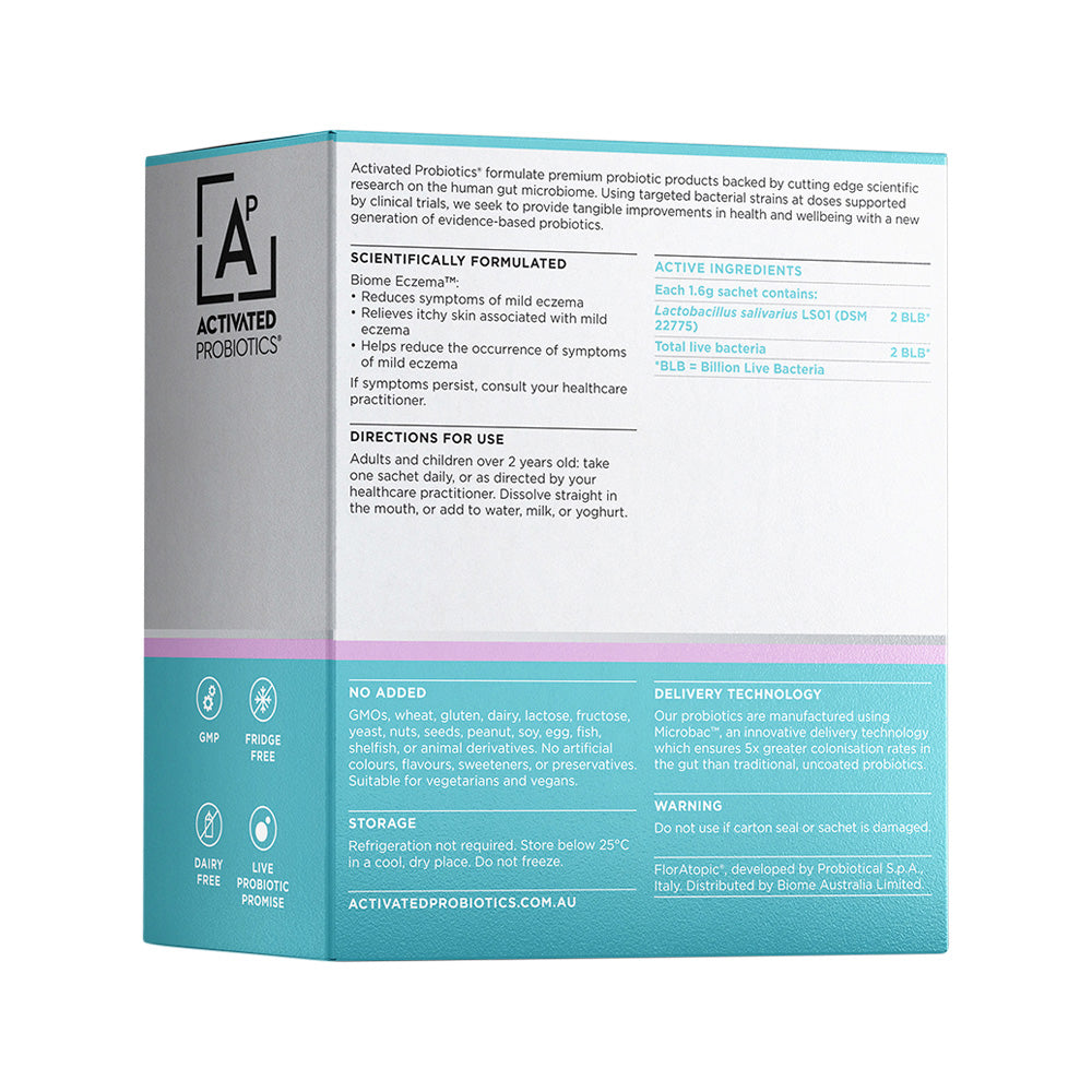 image of Activated Probiotics Biome Eczema Probiotic Vanilla Sachets 1.8g x 30 Pack on white background