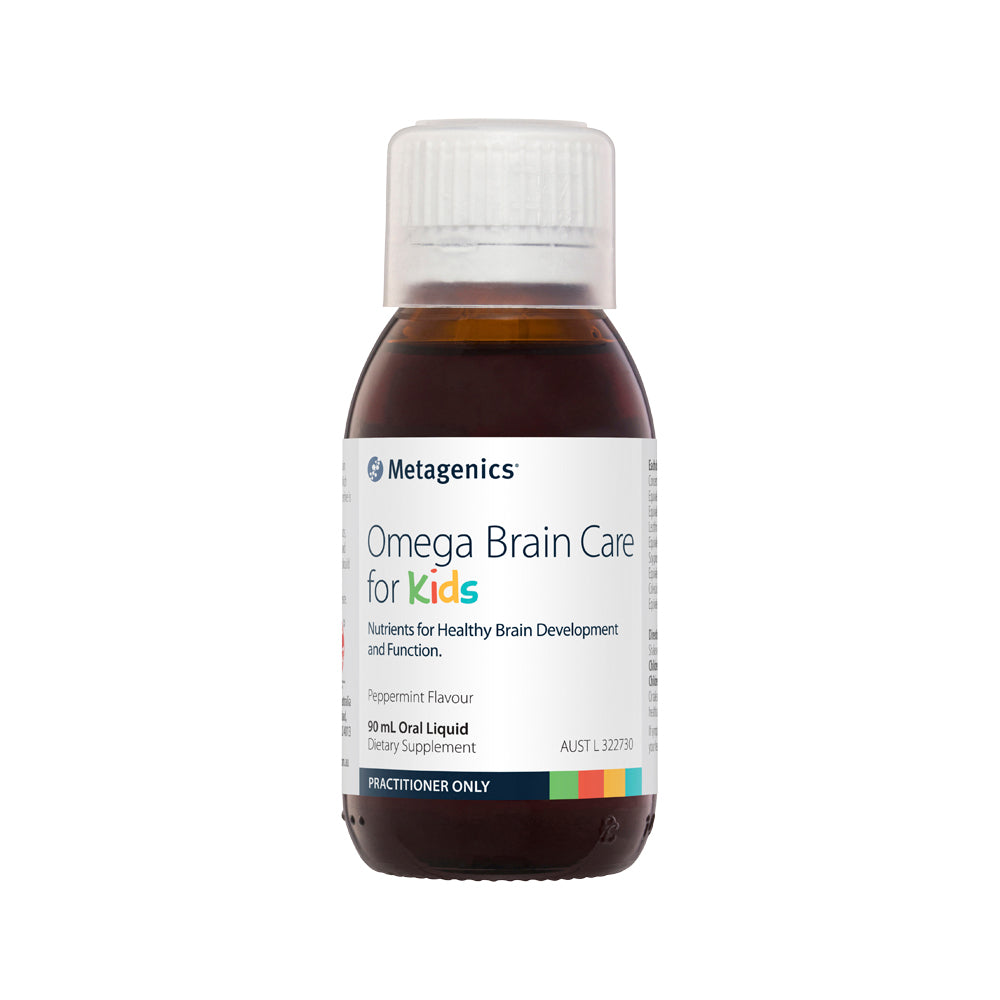 image of Metagenics Kids Omega Brain Care for Kids Peppermint Oral Liquid 90ml on white background