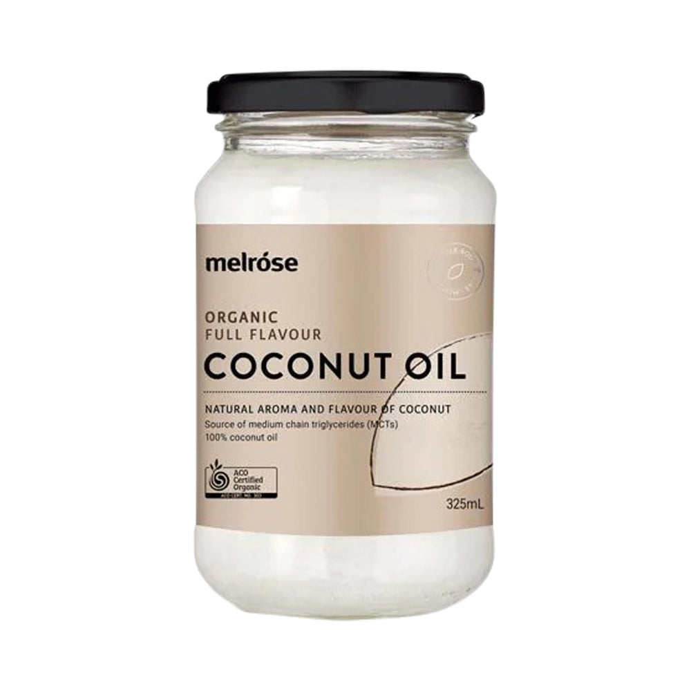 Jar of melrose organic full flavour coconut oil 950ml on a white background
