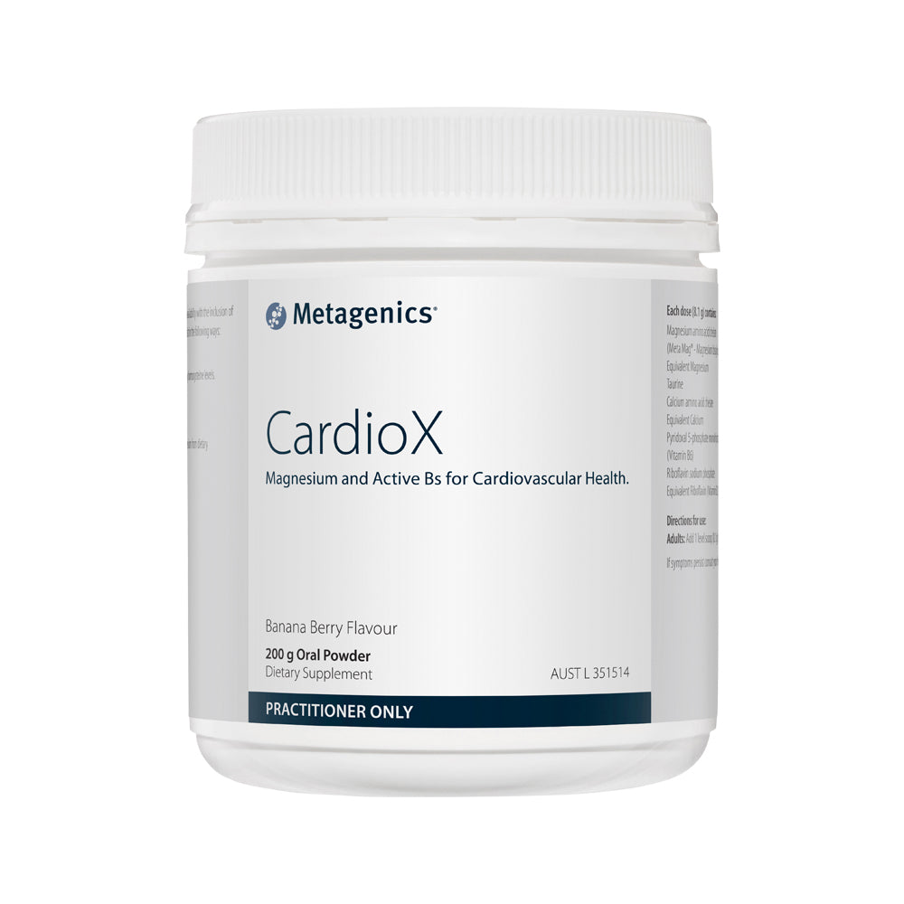 image of Metagenics CardioX Banana Berry Oral Powder 200g on white background