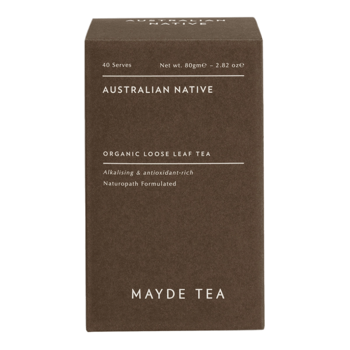 Mayde Tea Australian Native organic loose leaf tea package on a white background