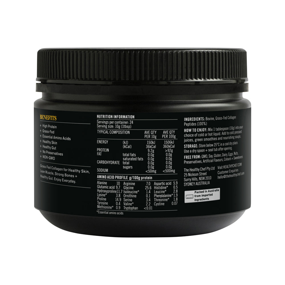 image of The Healthy Chef Pure Grass Fed Collagen (100% Bovine Collagen) Unflavoured 240g on white background