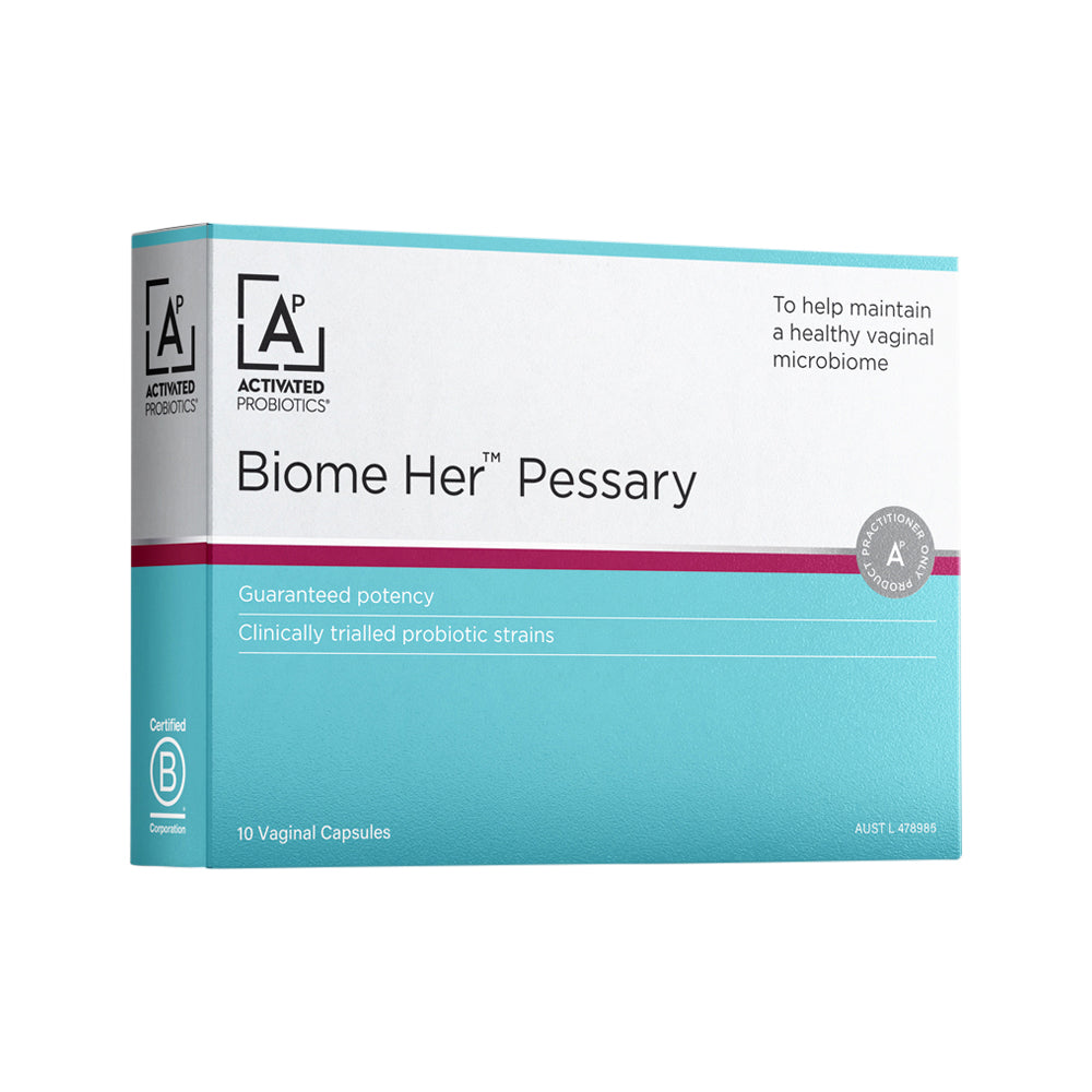 image of ACTIVATED PROBIOTICS BIOME HER PESSARY X 10 VAGINAL CAPSULES on white background 