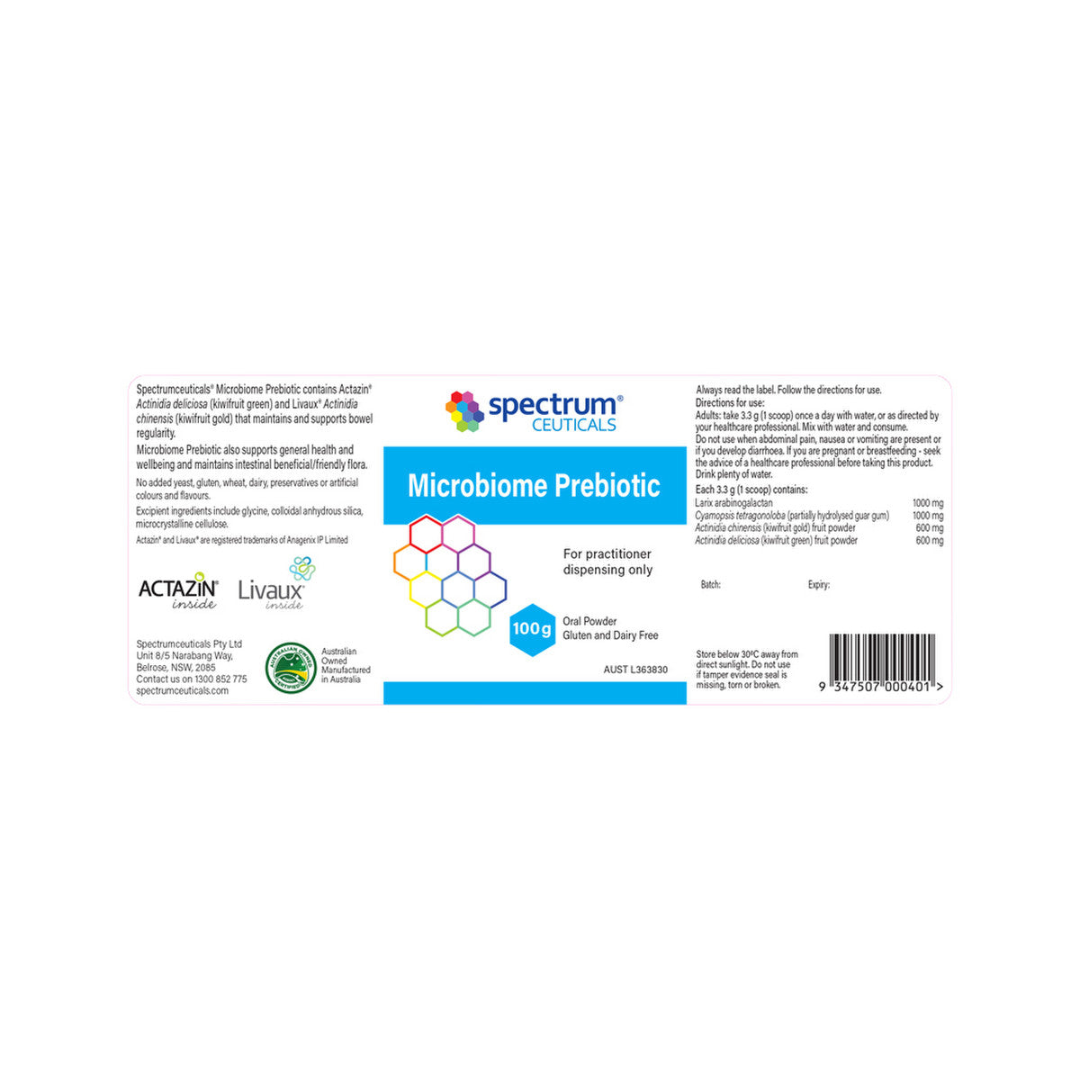 image of Spectrumceuticals Microbiome Prebiotic Oral Powder 100g on white background