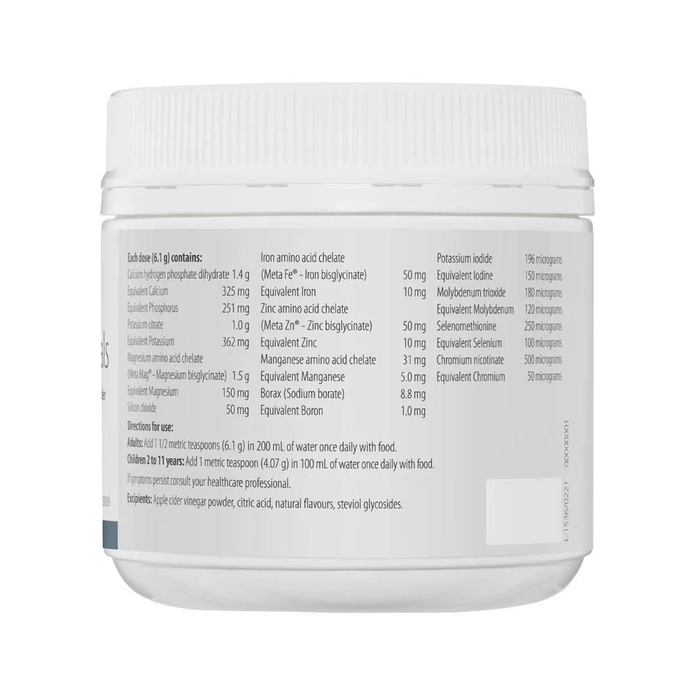 image of Metagenics Mineral Essentials Vanilla Oral Powder 153g on white background