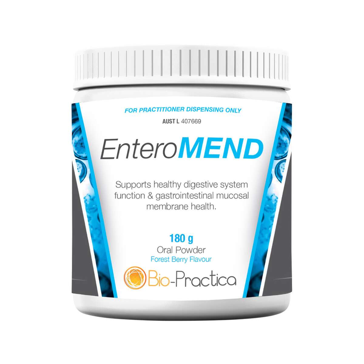 image of Bio-Practica EnteroMEND Forest Berry Oral Powder 180g on white background