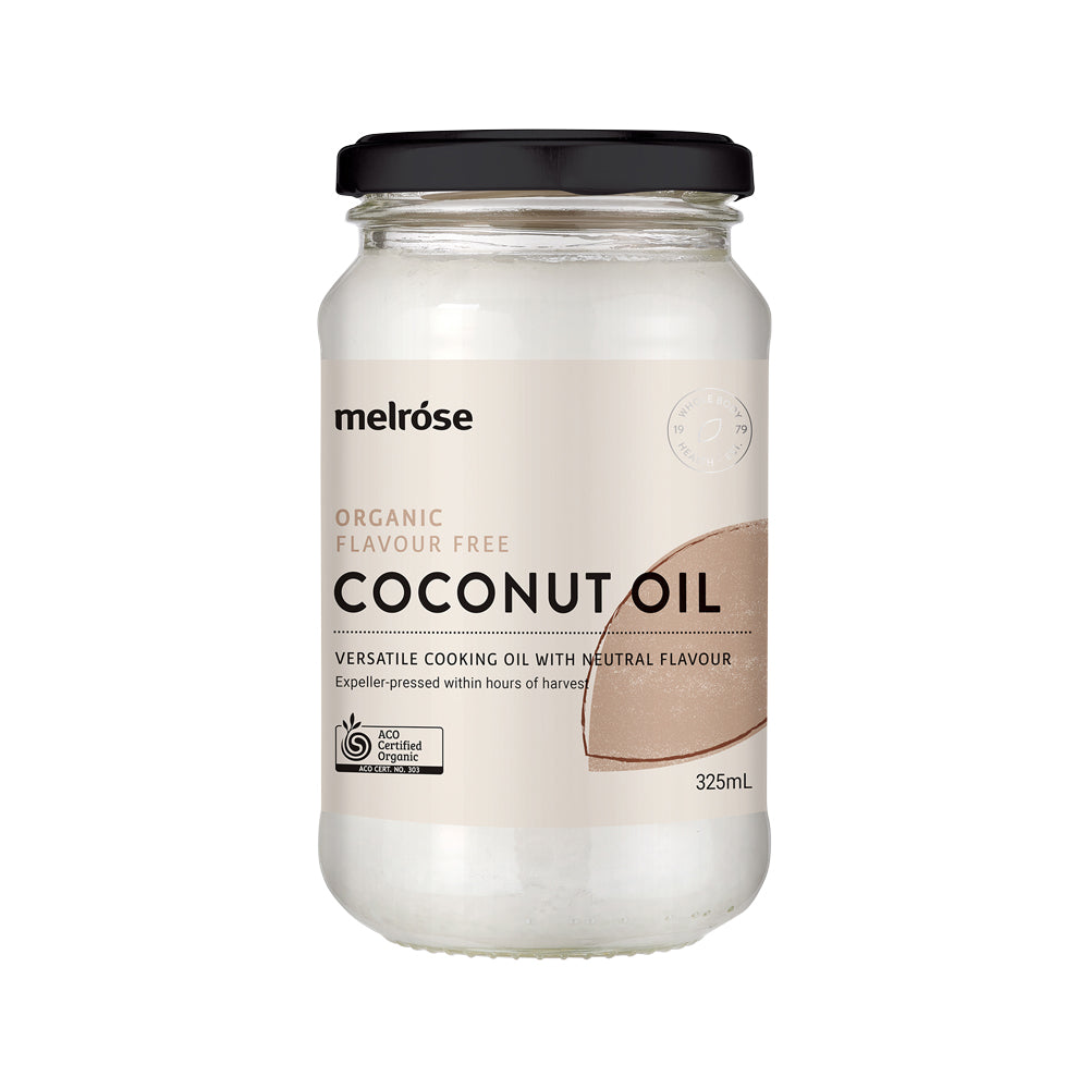 Jar of Melrose coconut oil 325ml on a white background