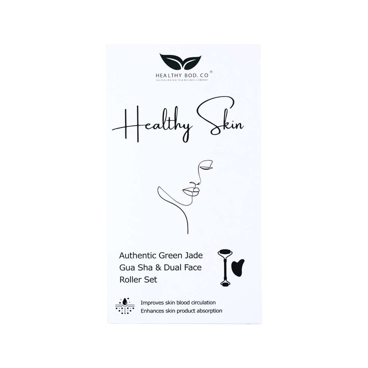 image of Healthy Bod. Co Healthy Skin Authentic Green Jade Gua Sha & Dual Face Roller Set on white background