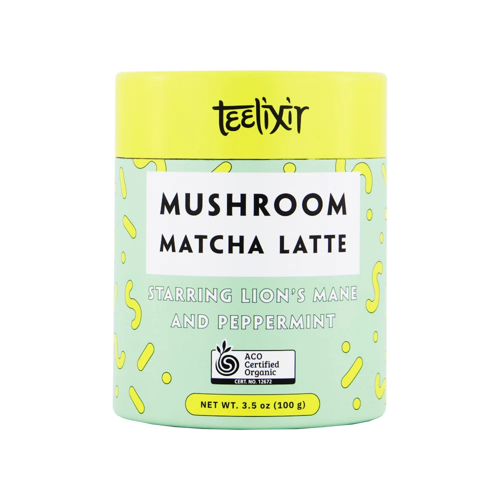 image of Teelixir Organic Mushroom Matcha Latte (Starring Lions Mane and Peppermint) 100g on white background