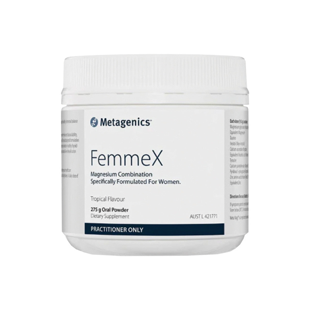 image of Metagenics FemmeX Tropical Oral Powder 275g on white background