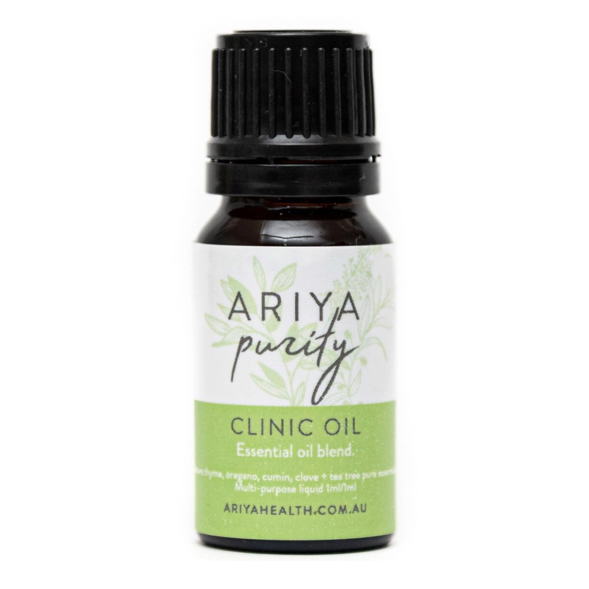 Ariya purity clinic oil bottle on a white background