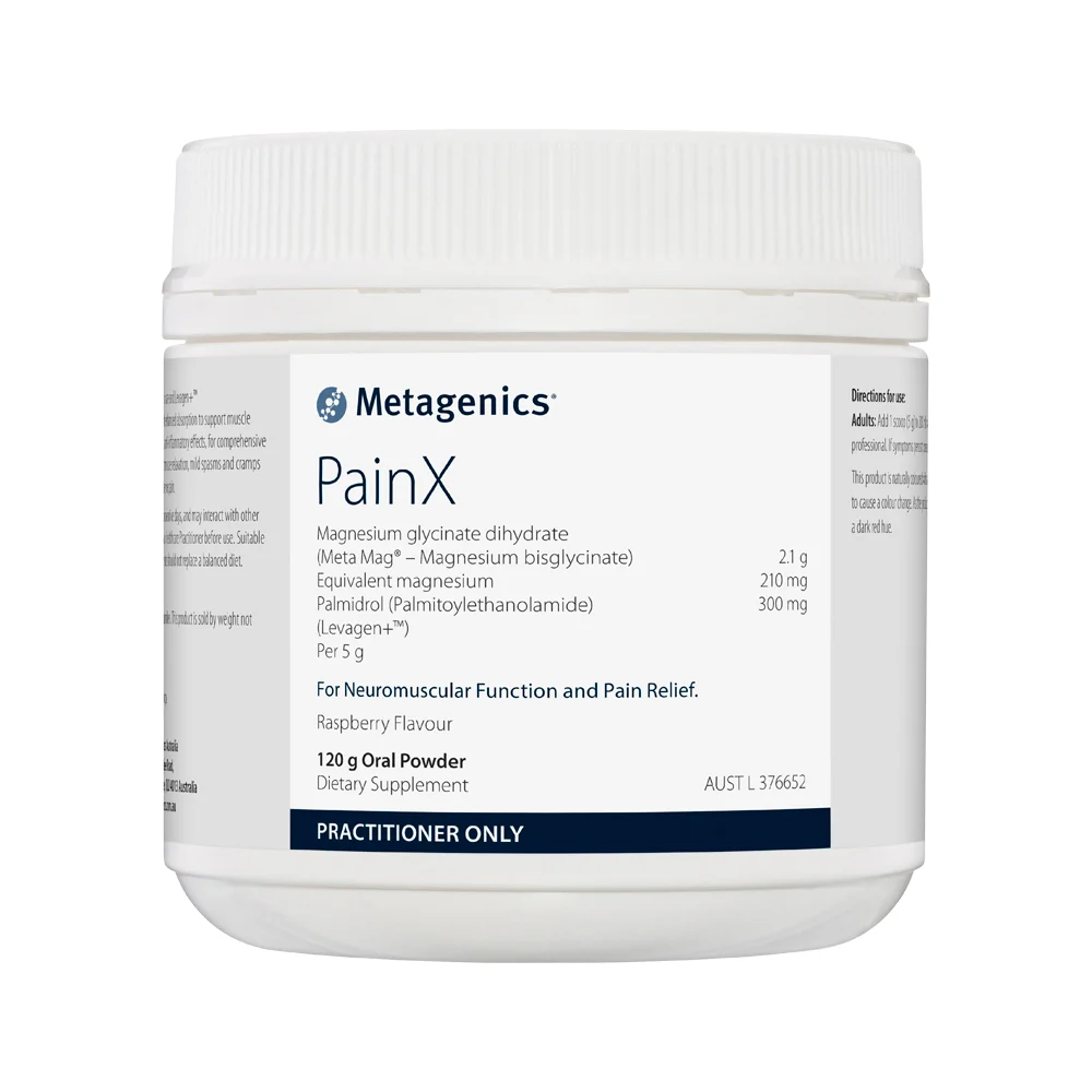 image of Metagenics PainX Raspberry Oral Powder 120g on white background