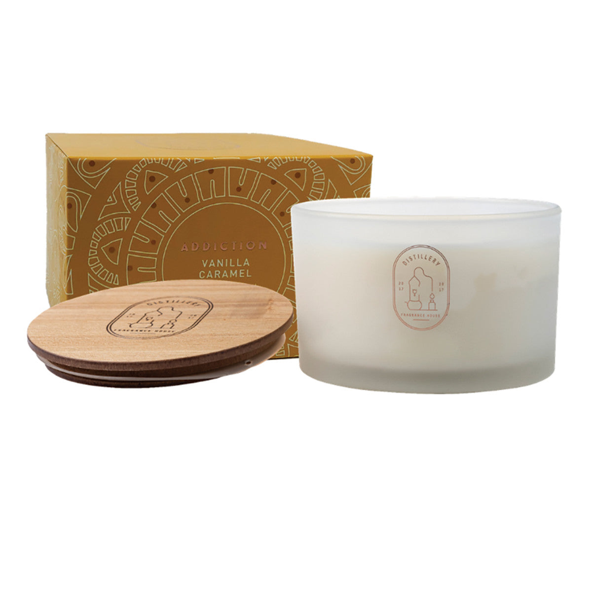 image of Distillery Fragrance House Soy Candle Addiction (Vanilla Caramel) 450g on white background 
