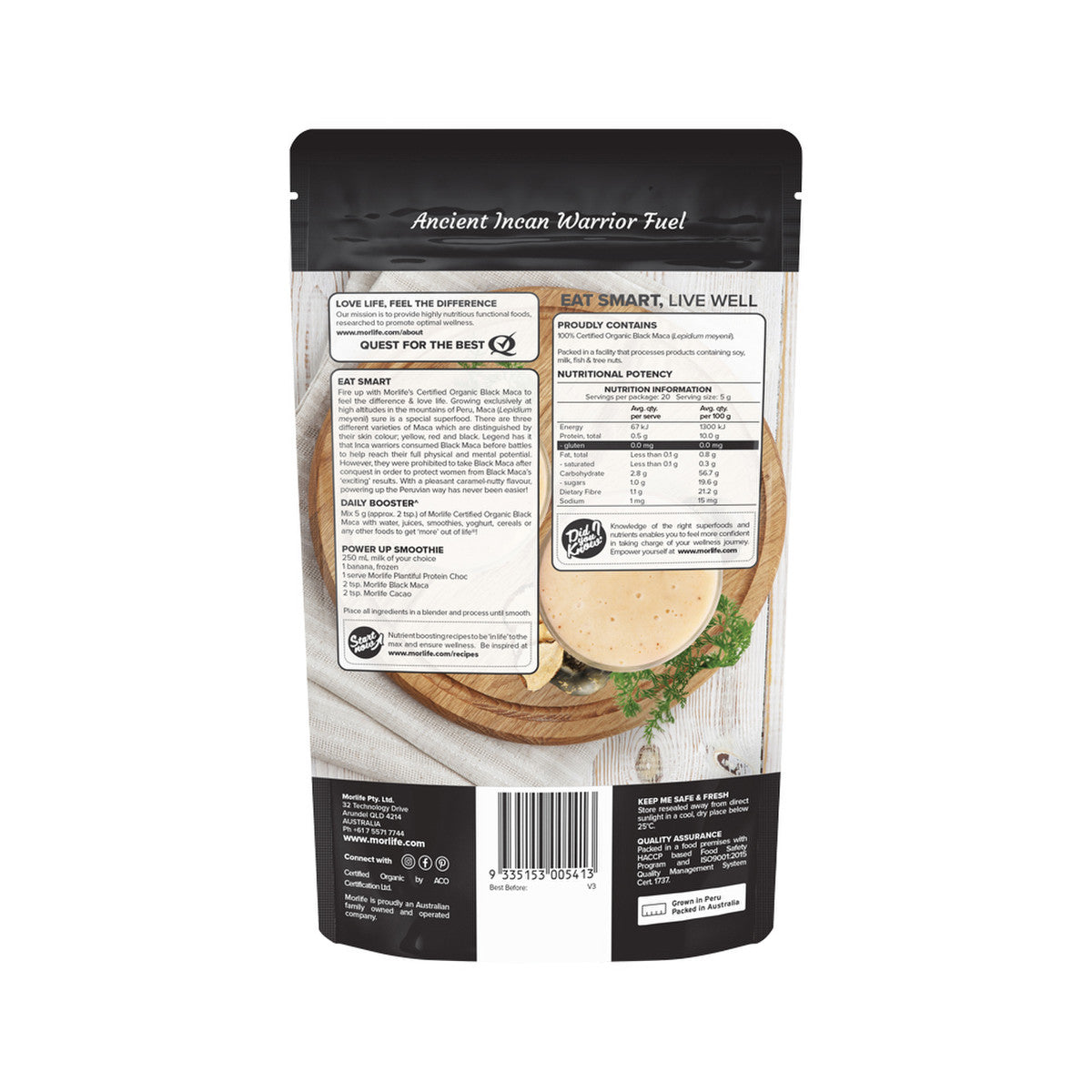 image of Morlife Organic Black Maca Powder 100g on white background