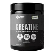 Creatine supplement container 250gm with ATP Science branding on a white background