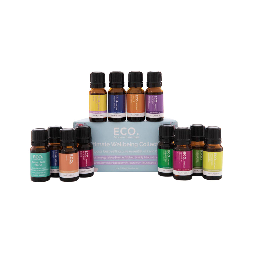 image of ECO. Modern Essentials Essential Oil Ultimate Wellbeing Collection 10ml on white background 
