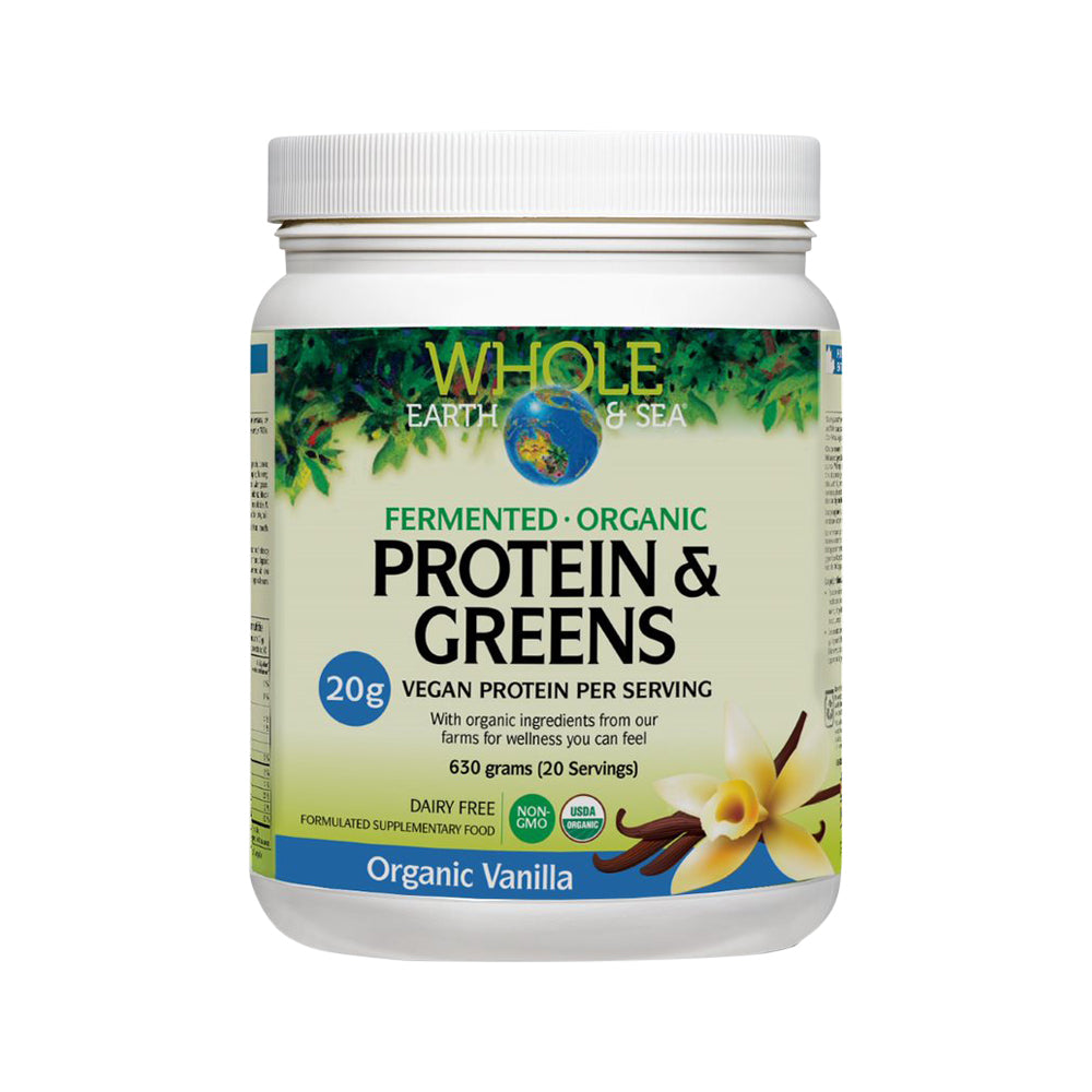 image of Whole Earth & Sea Organic Fermented Protein & Greens Vanilla 630g
 on white background