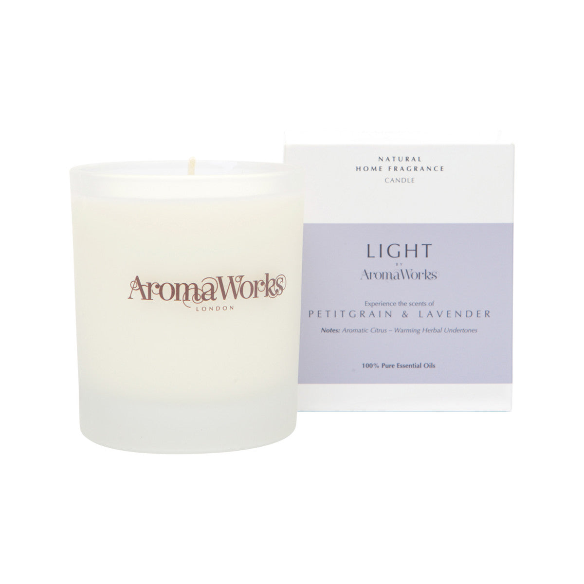 image of AromaWorks Light Candle Petitgrain & Lavender Medium 220g on white background