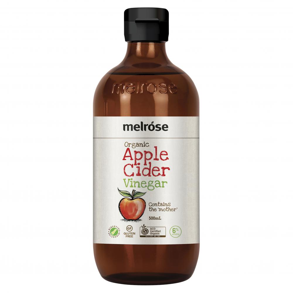 Melrose Organic Apple Cider Vinegar bottle on a white background