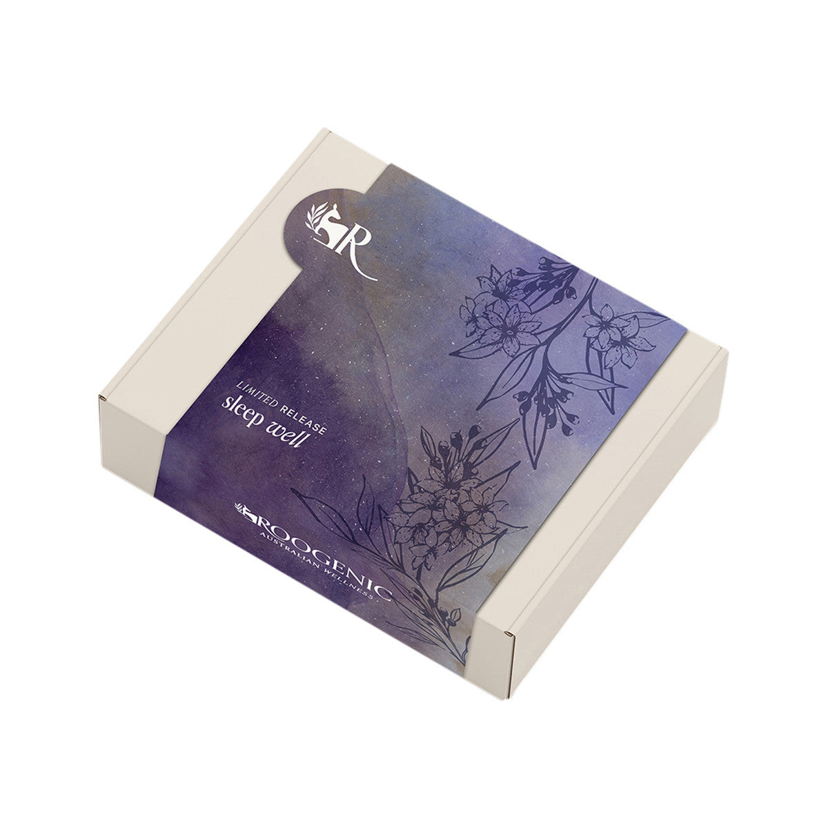 image of Roogenic Australia Sleep Well Gift Box Loose Leaf 25g x 3 Pack (contains: Native Relaxation, Native Sleep & Silent Night Teas) on white background