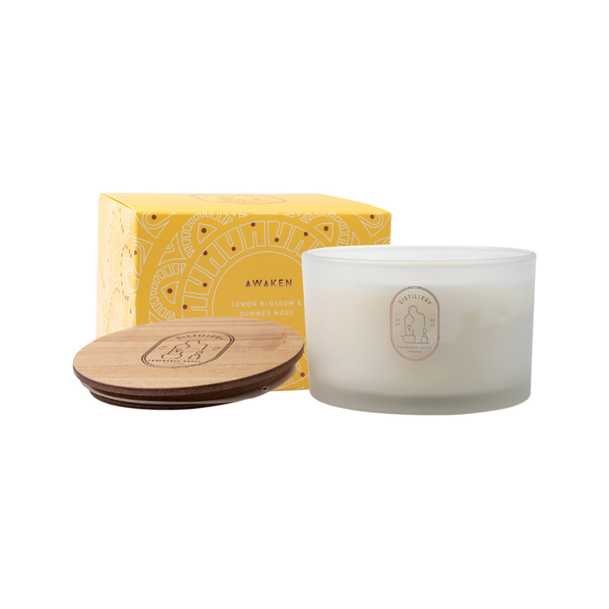 image of Distillery Fragrance House Soy Candle Awaken (Lemon Blossom & Summer Moss) 450g on white background