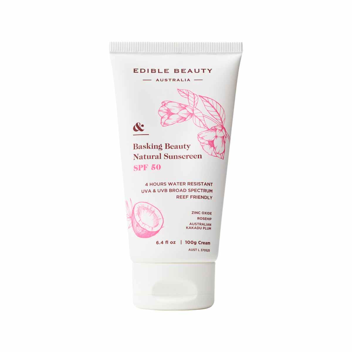 image of Edible Beauty Australia & Basking Beauty Natural Sunscreen SPF 50 100g on white background