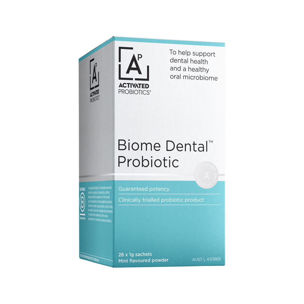image of Activated Probiotics Biome Dental Probiotic Mint Sachets 1g x 28 Pack on white background