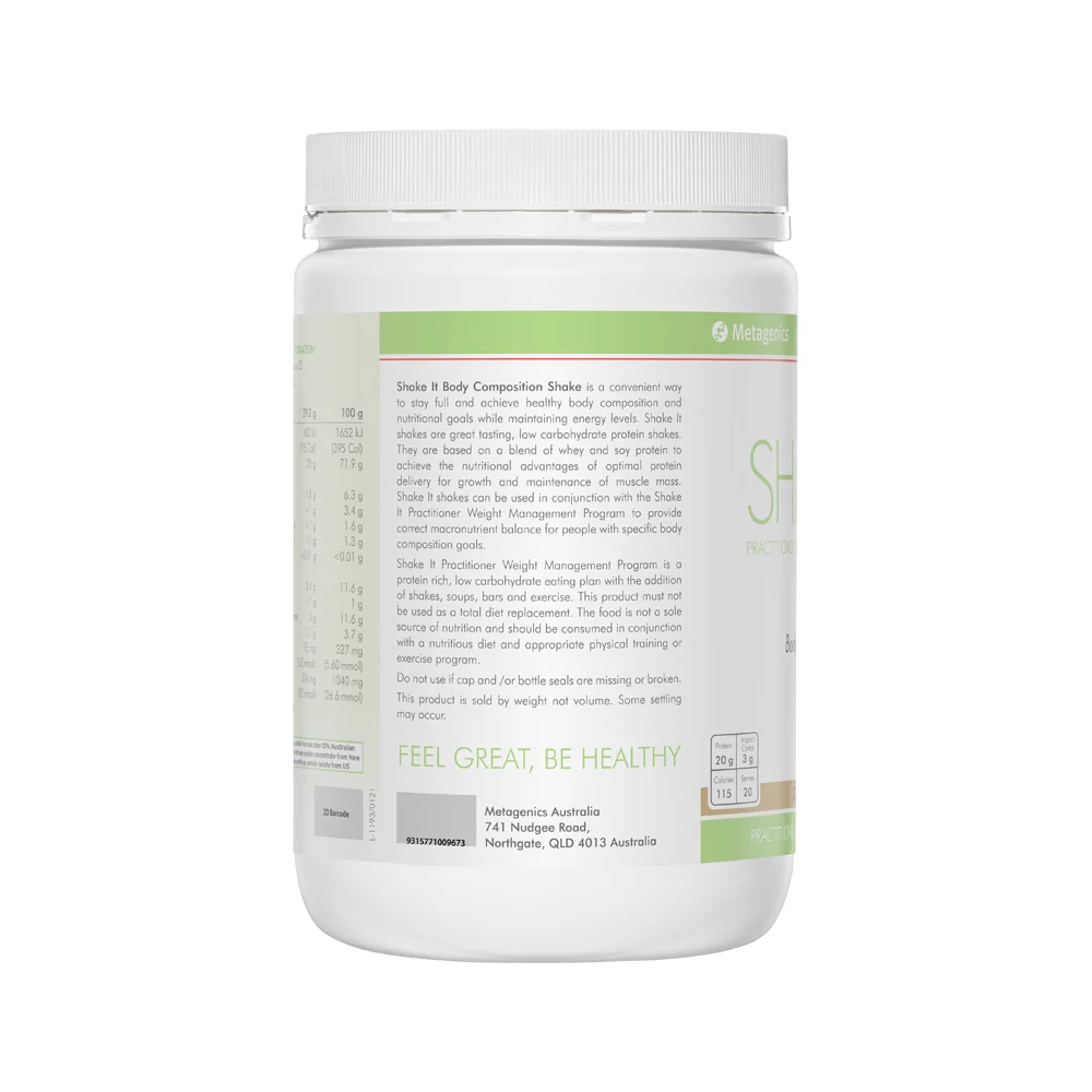 image of Metagenics Shake It Chocolate Oral Powder 584g on white background 