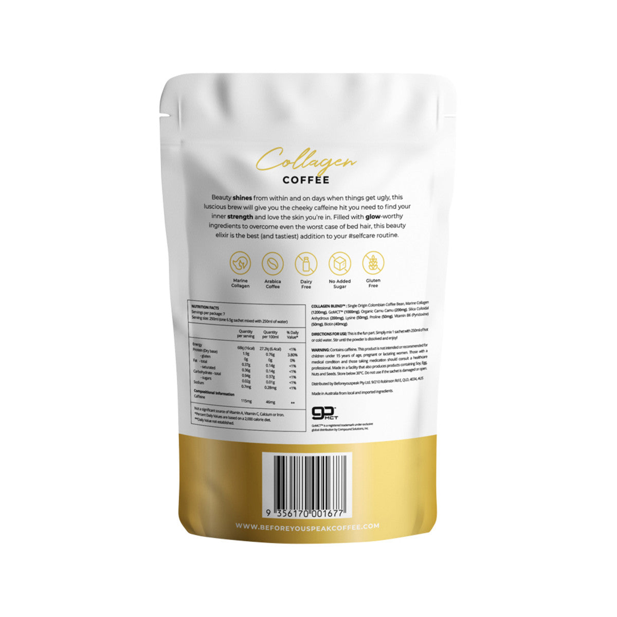 image of Before You Speak Collagen Coffee Unsweetened 6.5g x 7 Pack on white background 