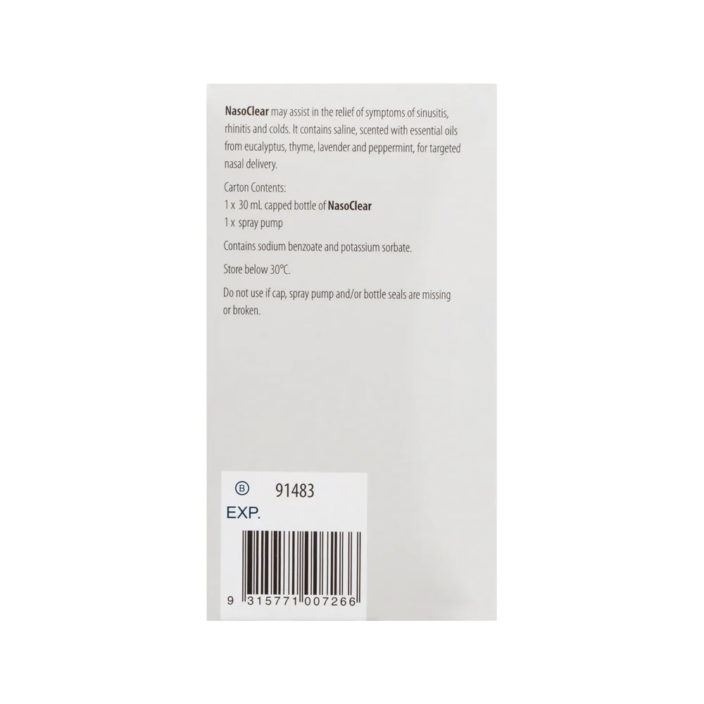 image of Metagenics NasoClear 30 mL nasal spray on white background